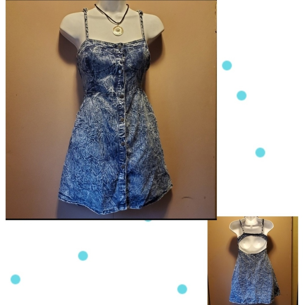 Denim Keyhole Open Back Skater Dress SZ S